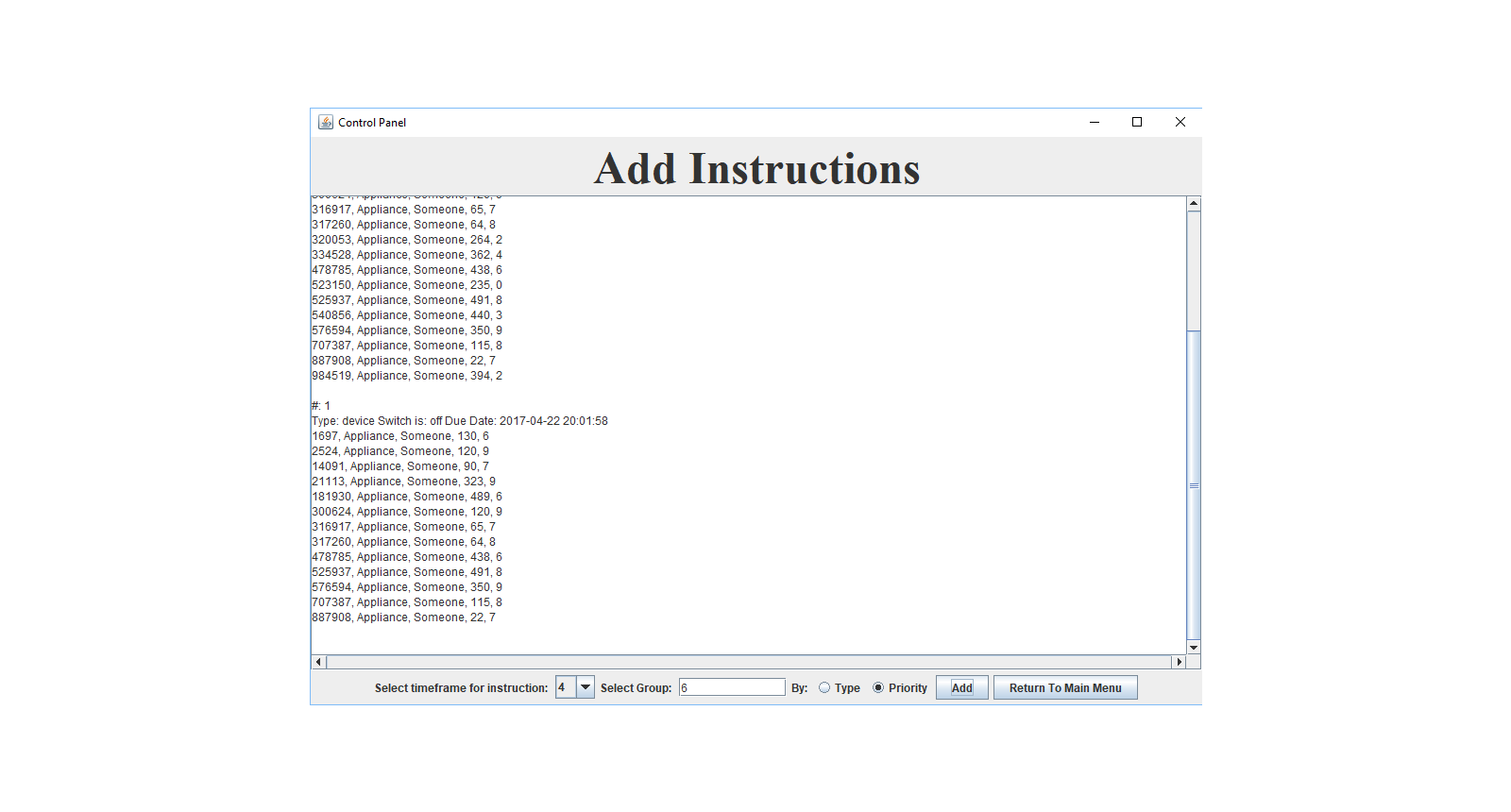 Control Function Add Instructions GUI Add By Priority