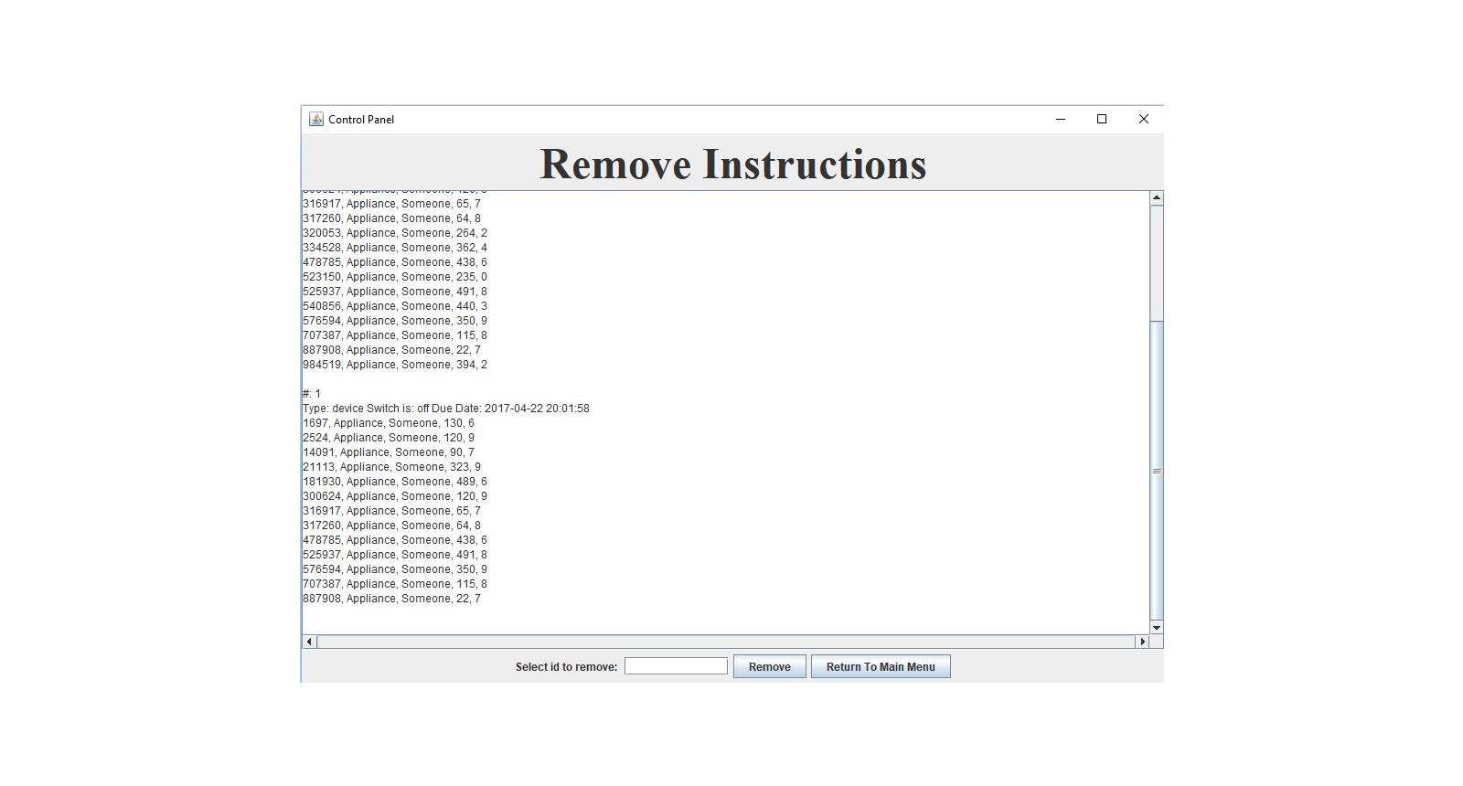 Control Function Remove Instructions GUI